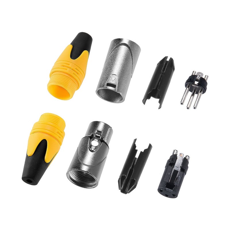 MFL. 3-Pin XLR Cable Connector Male and Female with Nickel Housing and Silver Contacts Mic Cable Plug Connector Audio Socket, Yellow, 4 Pairs - Image 3